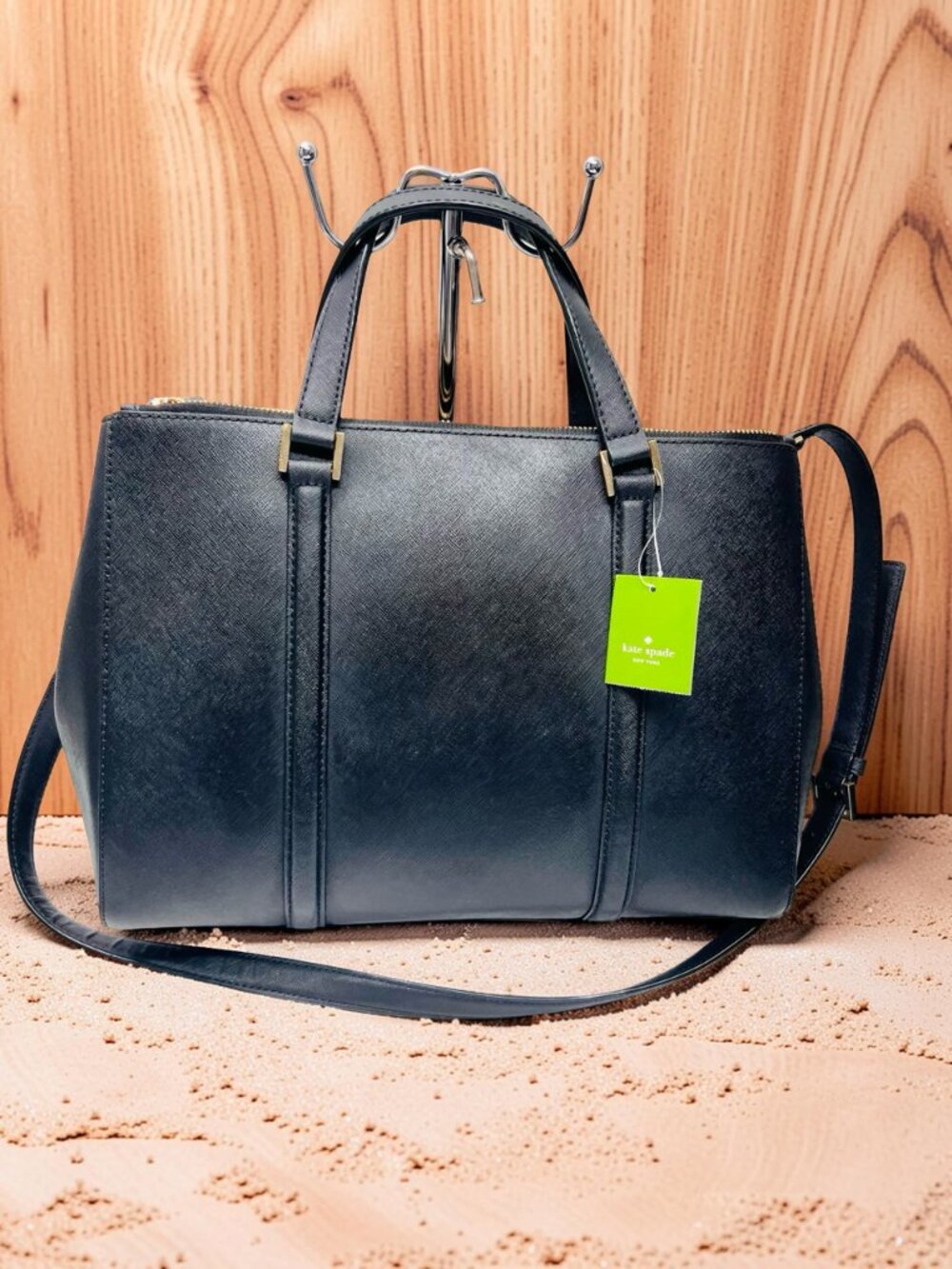 New Kate Spade Newbury Lane Joden Black Saffiano Leather XL Tote Bag+ Pink Scarf - Picture 10 of 16